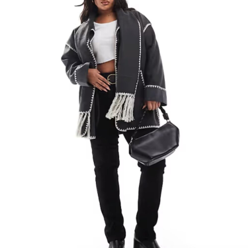 asos x only carmakoma | scallop edge scarf coat | 2X |  inspired - Picture 8 of 8
